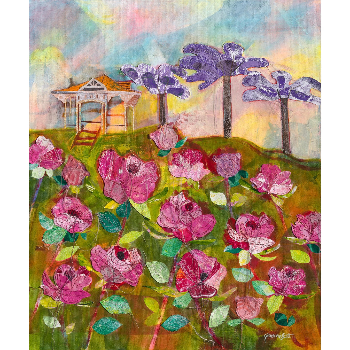 Roses and Rotunda - framed - 51 x 60cm