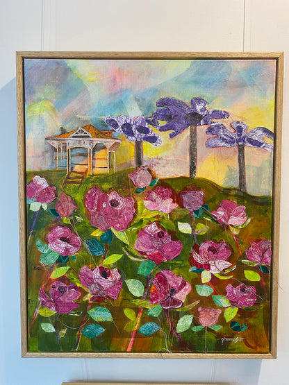 Roses and Rotunda - framed - 51 x 60cm